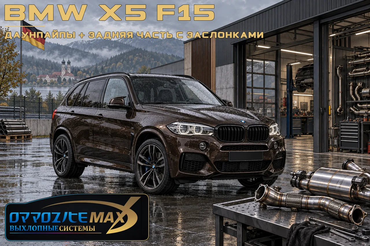 Приёмные трубы (даунпайпы) и задняя часть выхлопа с заслонками — BMW X5 · 2014–2018 · F15. Фото 1
