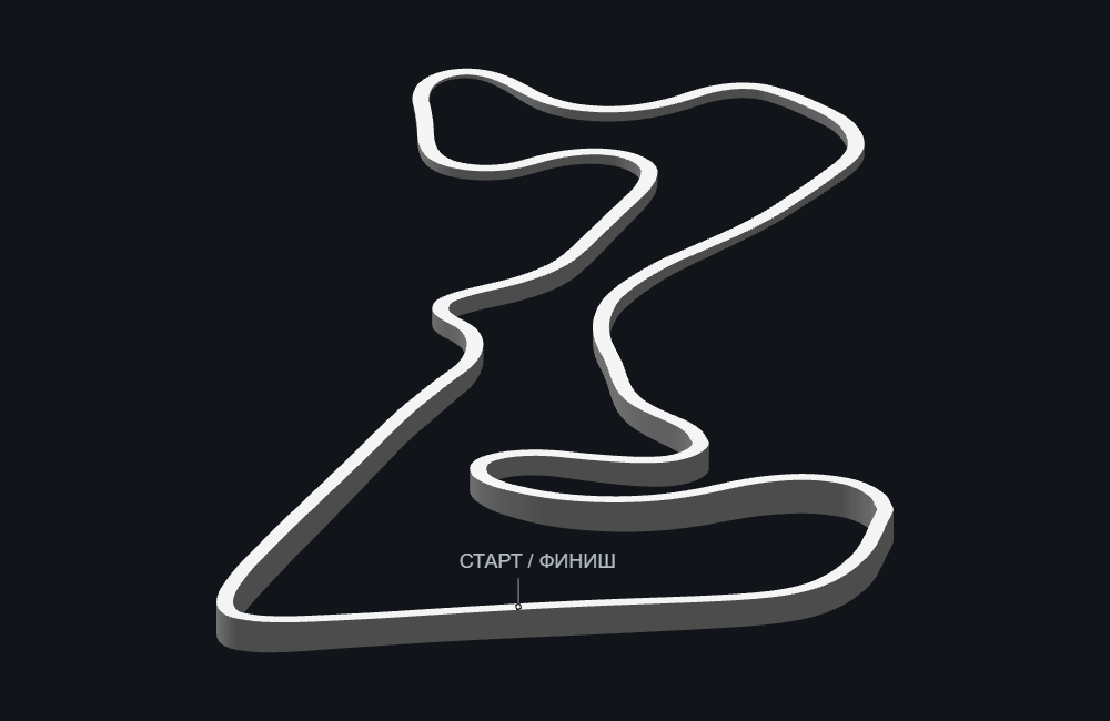 Схематичная модель трассы Moscow Raceway с указателем направления движения